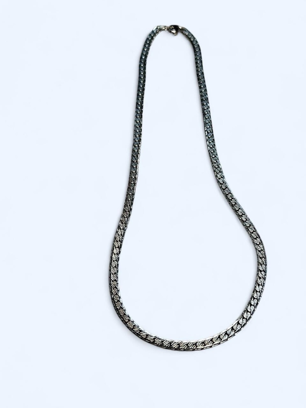 Vintage 80s Two-Tone Texture Flat Chain Necklace - Silver 18”